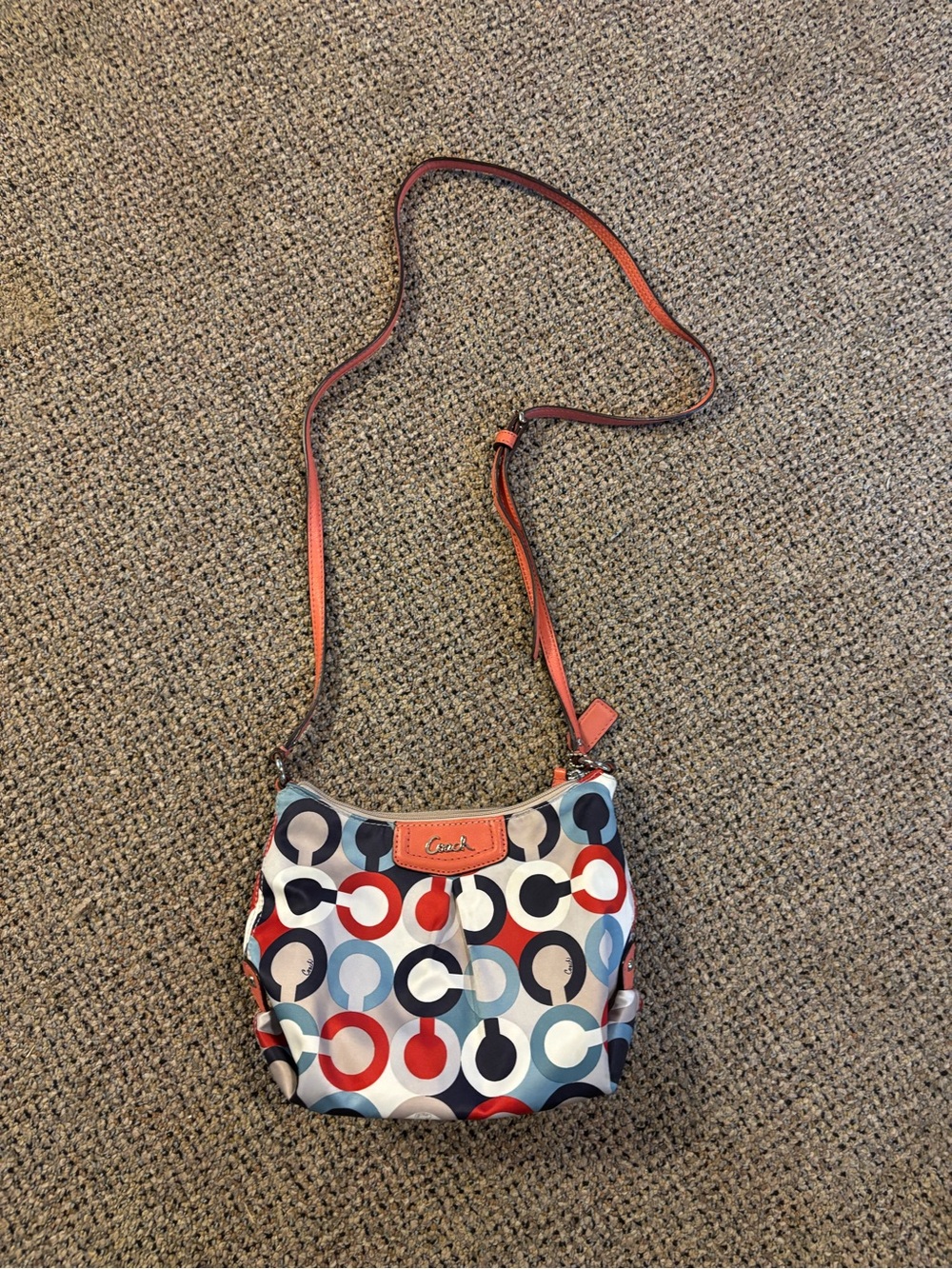 Coach Multicolor Circle-Print Crossbody with Red Strap